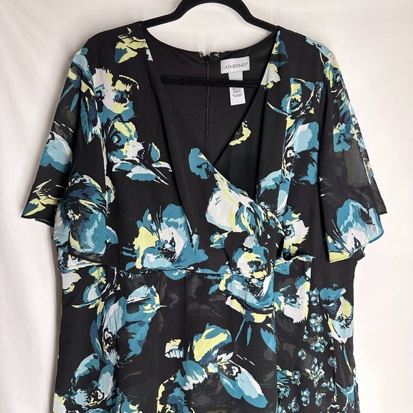 Catherines Wrap Style Floral Print Summer Dress Fully Lined Size 22W - Picture 3 of 7